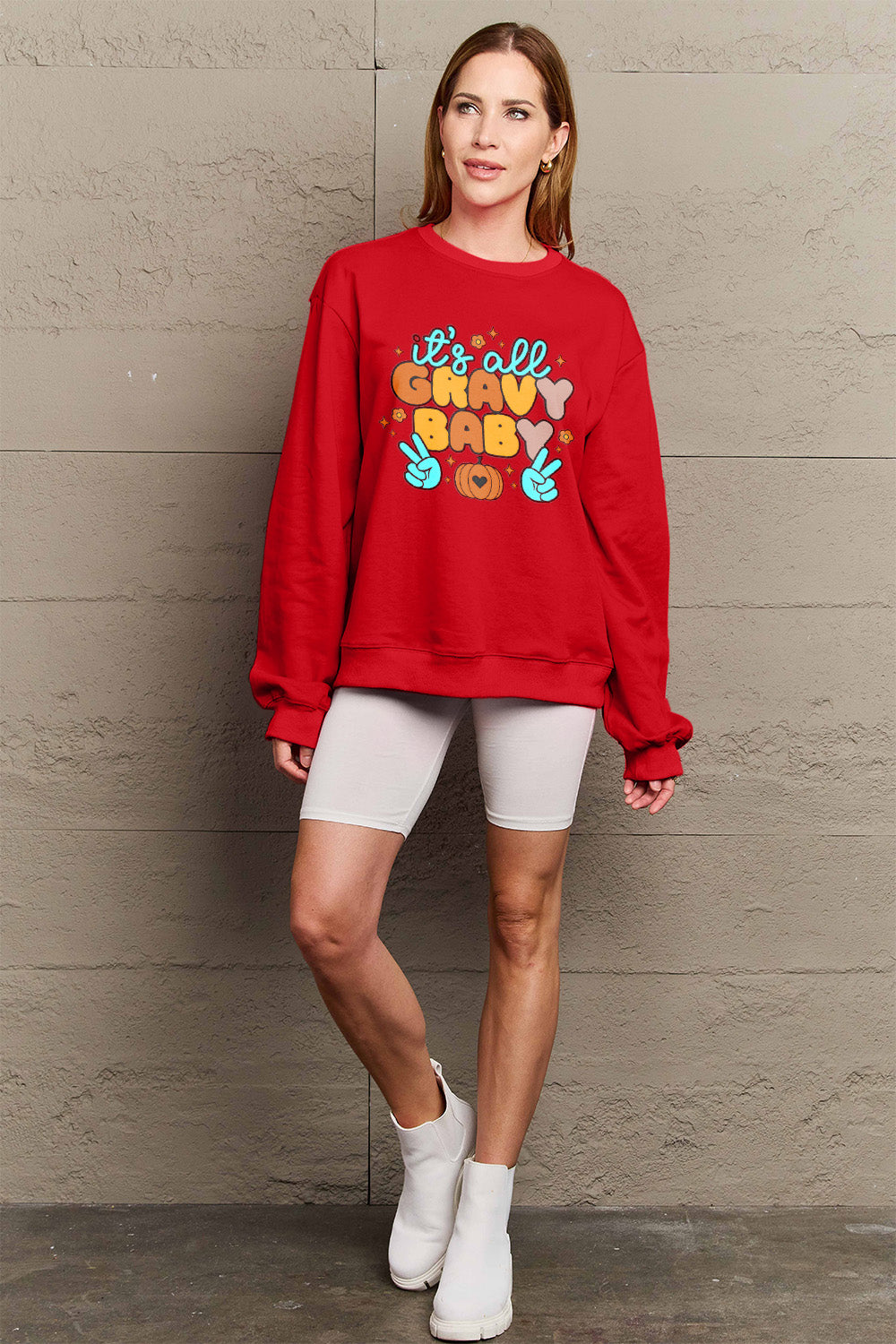 Simply Love Full Size IT'S ALL GRAVY BABY Long Sleeve Sweatshirt