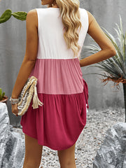 Color Block Buttoned V-Neck Sleeveless Tank