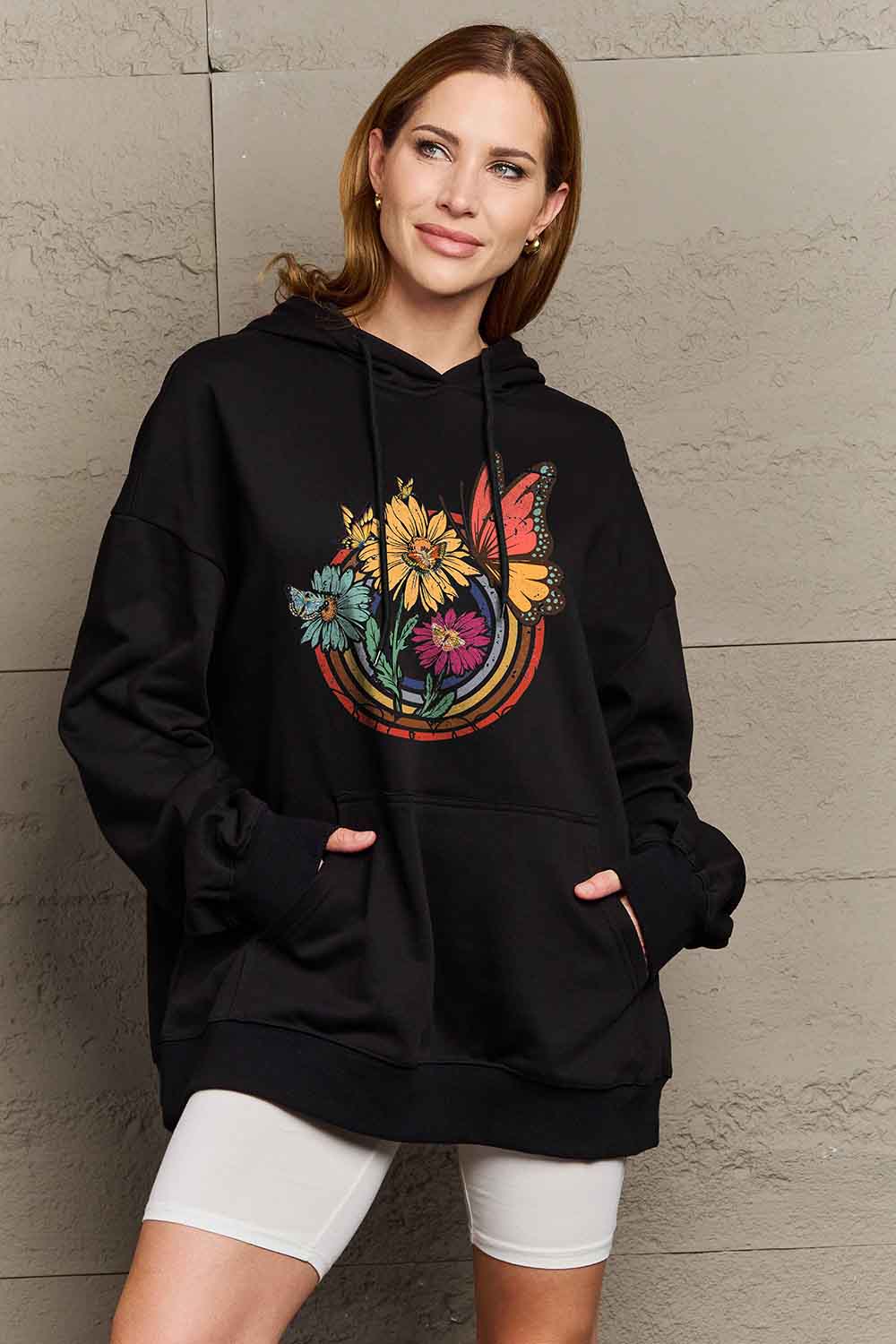 Simply Love Simply Love Full Size Butterfly and Flower Graphic Hoodie