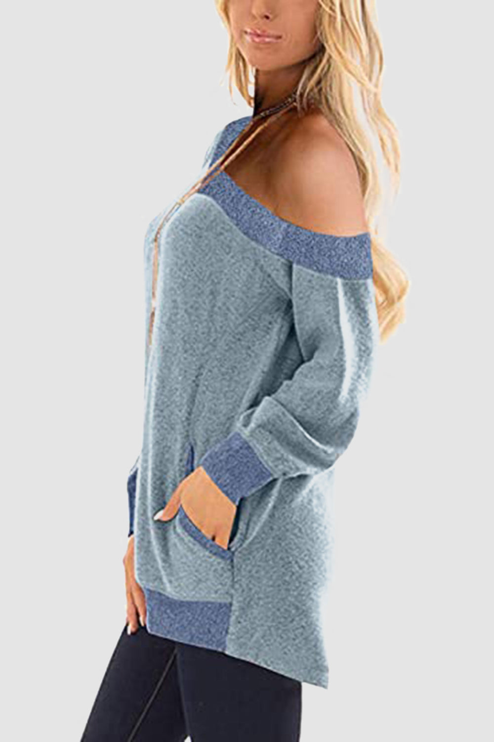 V-Neck Long Sleeve Sweatshirt with Pockets