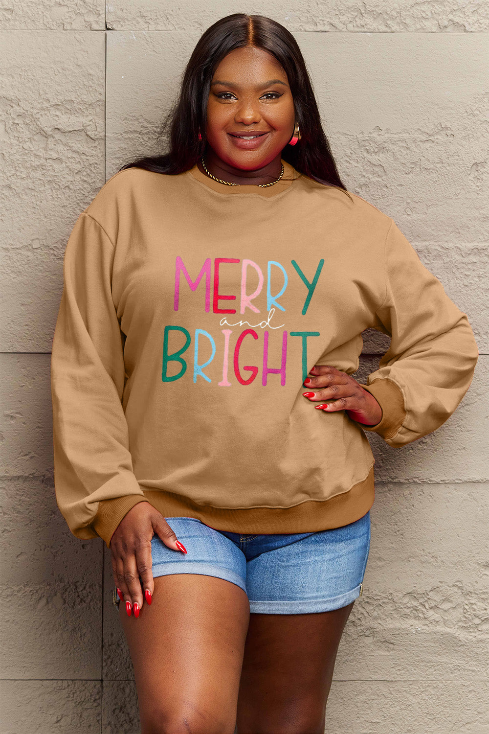 Simply Love Full Size MERRY AND BRIGHT Graphic Sweatshirt