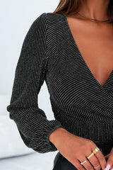 Striped Surplice Long Sleeve Bodysuit