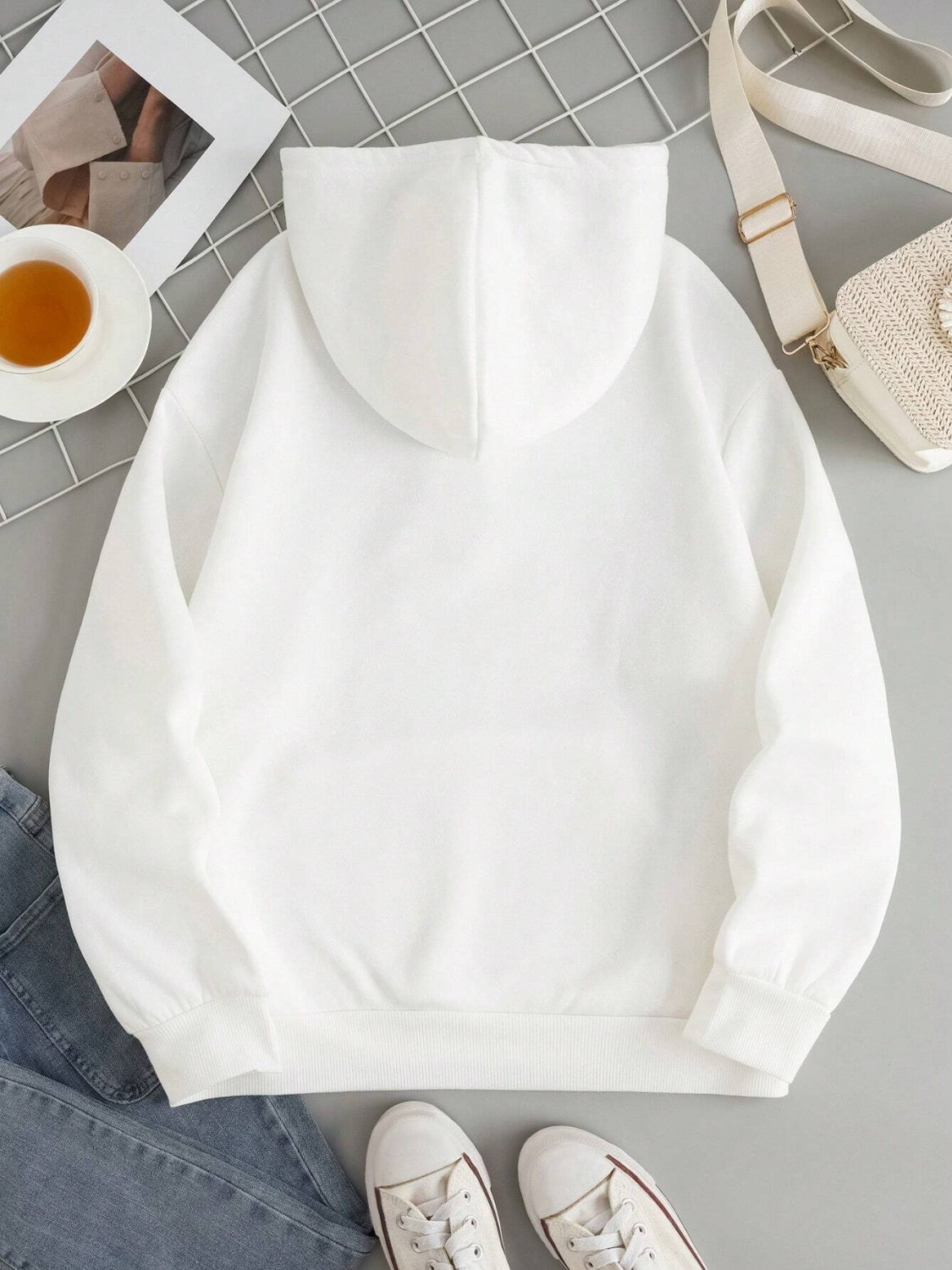 Drawstring Dropped Shoulder Hoodie