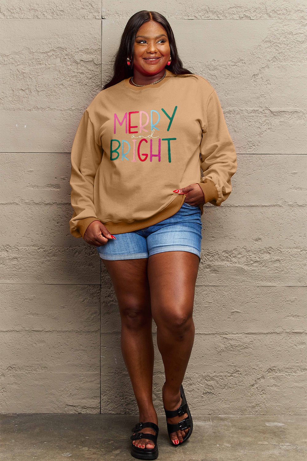 Simply Love Full Size MERRY AND BRIGHT Graphic Sweatshirt