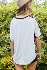 Leopard Bow Round Neck Half Sleeve T-Shirt