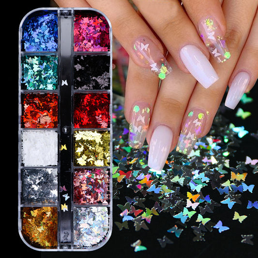 12 Colors Laser Fluorescent Symphony Butterfly Sequins