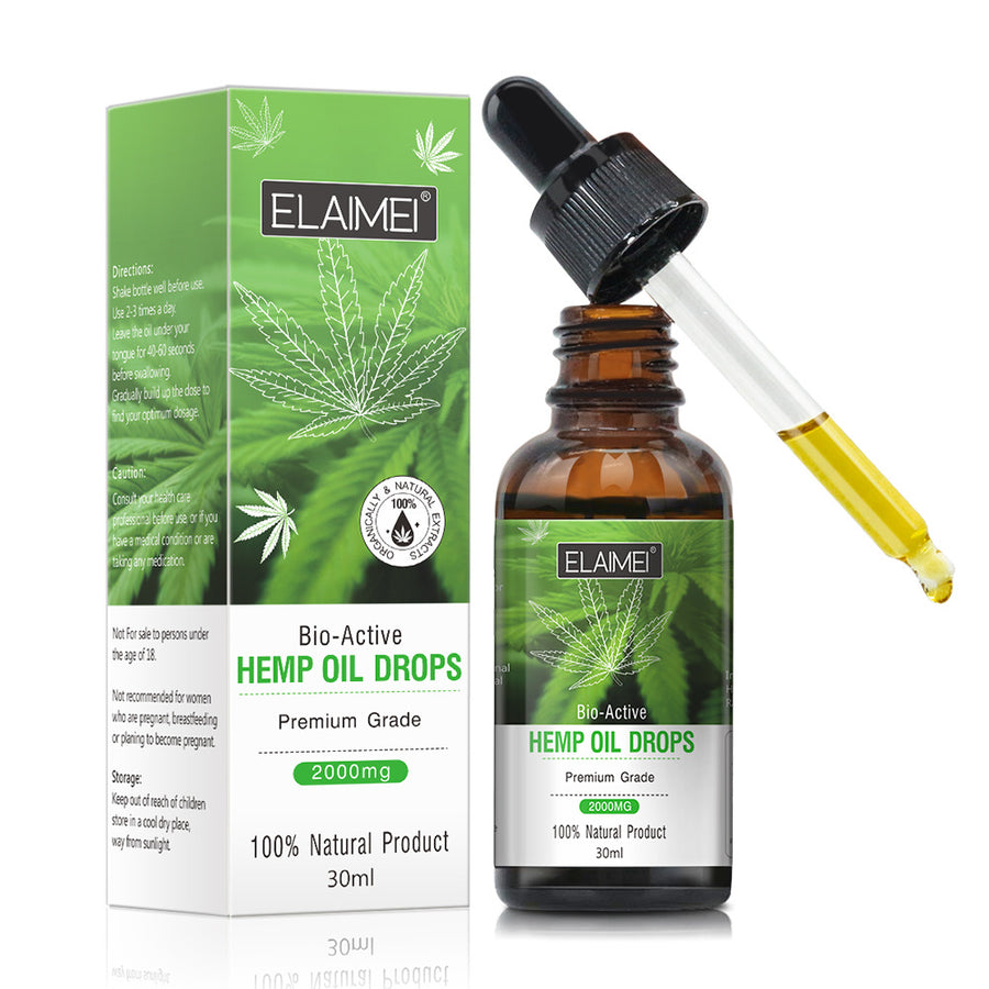 跨境爆款ELAIMEI大麻籽油食用精油HEMP OIL舒缓压力改善睡眠30ml
