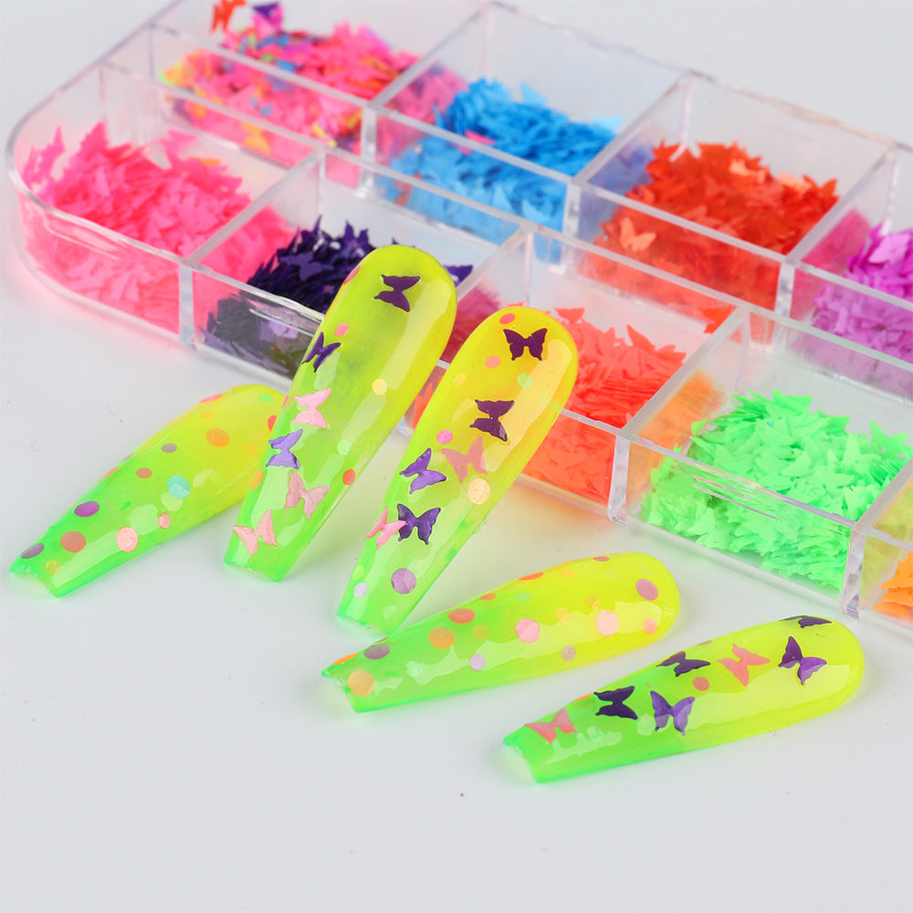 12 Colors Laser Fluorescent Symphony Butterfly Sequins