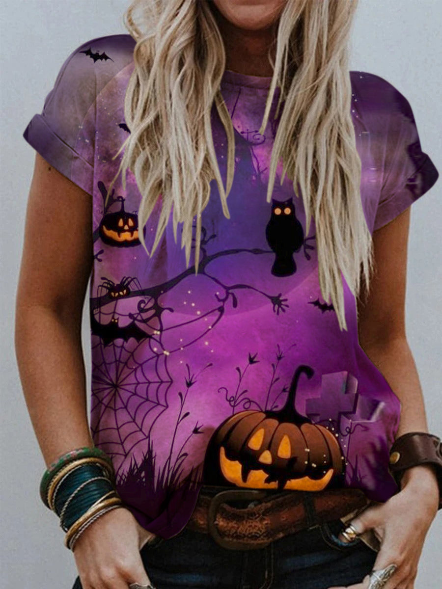 Owl Halloween Pumpkin Casual Short Sleeve T-Shirt