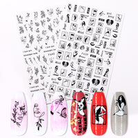 1PC Sexy Lady Shaped 3D Nail Stickers Character Face Image Leaves Flower Decals Slider Black White DIY Nail Art Decorarion
