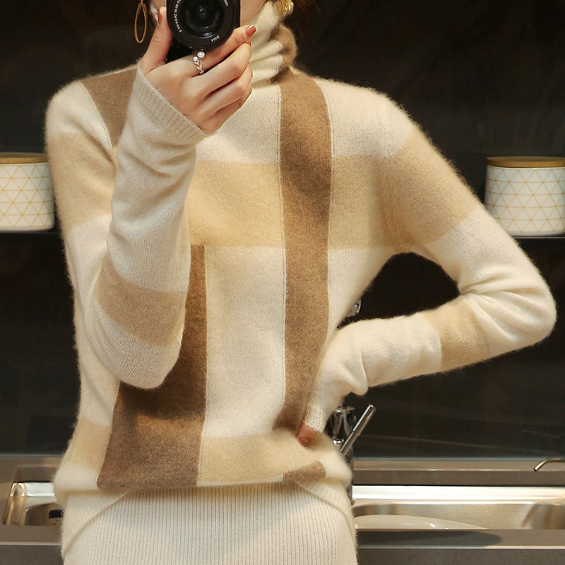 Apricot High Neck Color Block Sweater