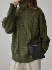 Green Plain High Neck Sweater
