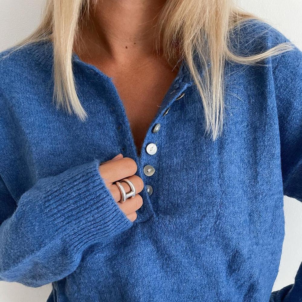 Classy Blue V-Neck Plain Sweater