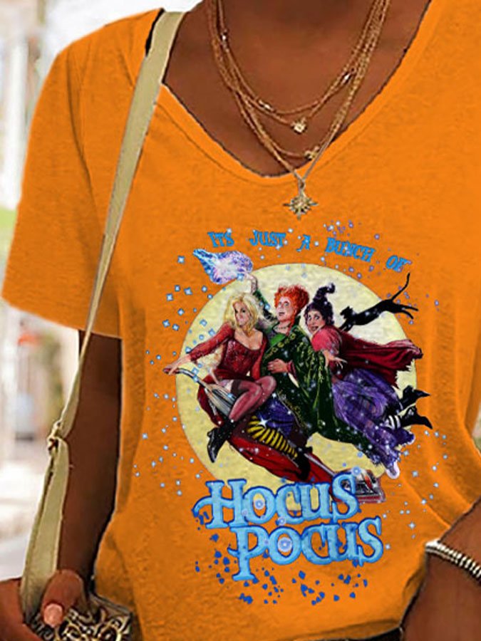 Retro Halloween Witch Print Short Sleeve T-Shirt