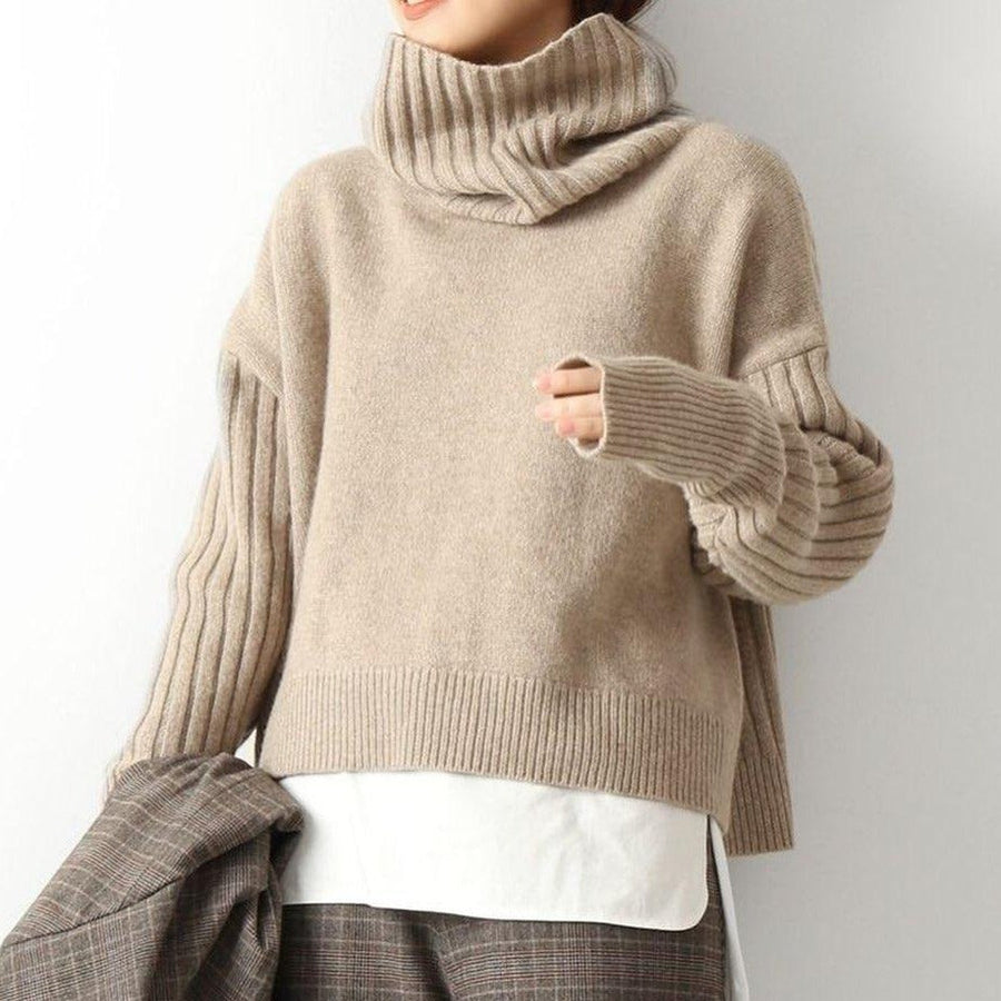 Popular Khaki Plain High Neck Sweater