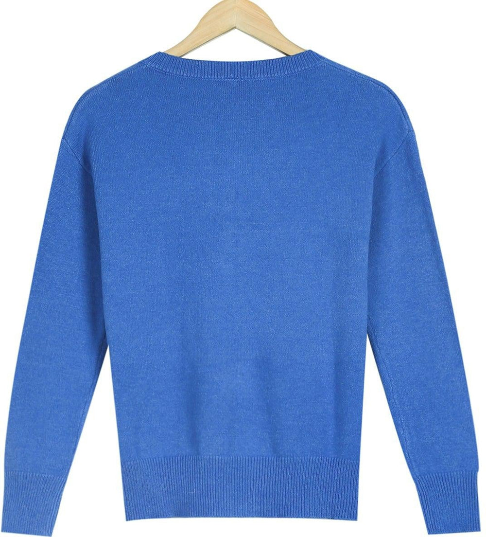 Classy Blue V-Neck Plain Sweater