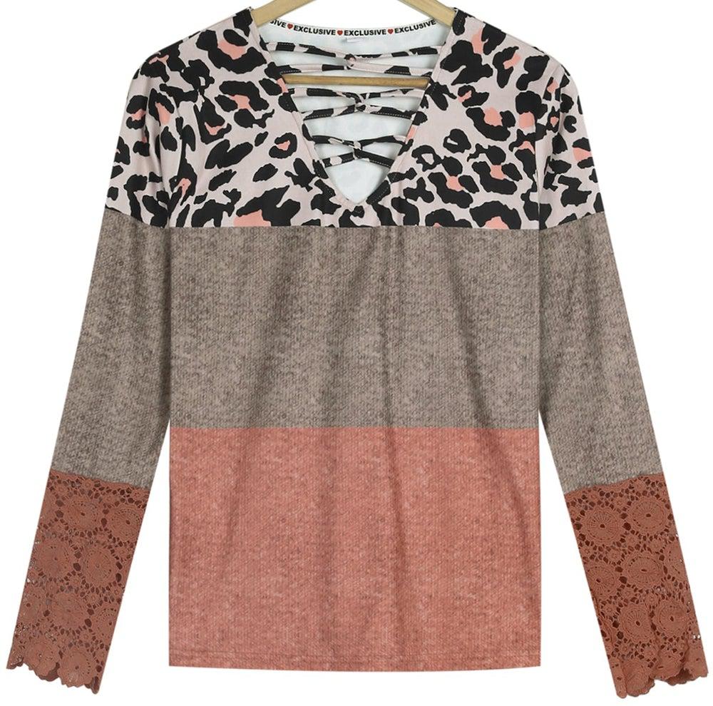Rust Paisley Leopard Print Striped Caged Top