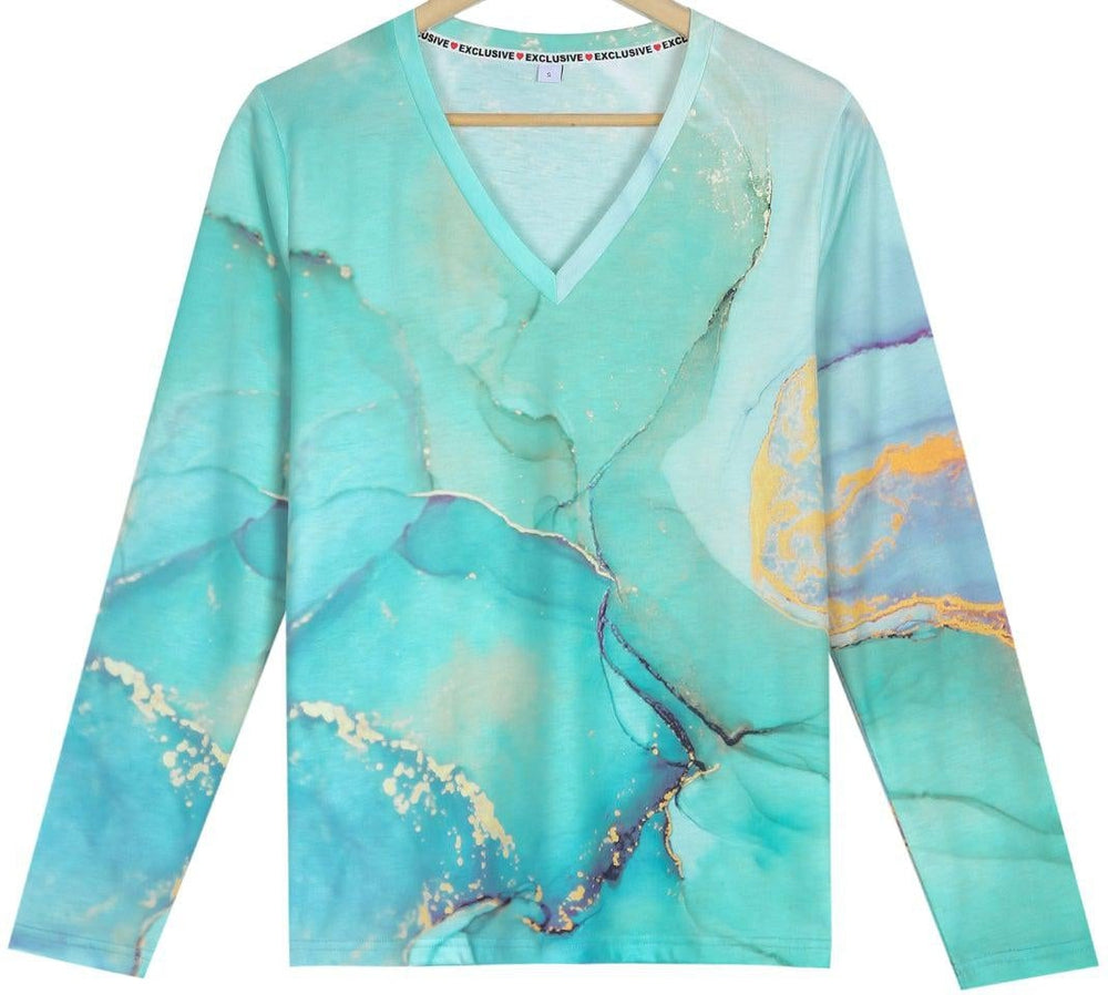 Abstract Marble Print Long-Sleeve Top