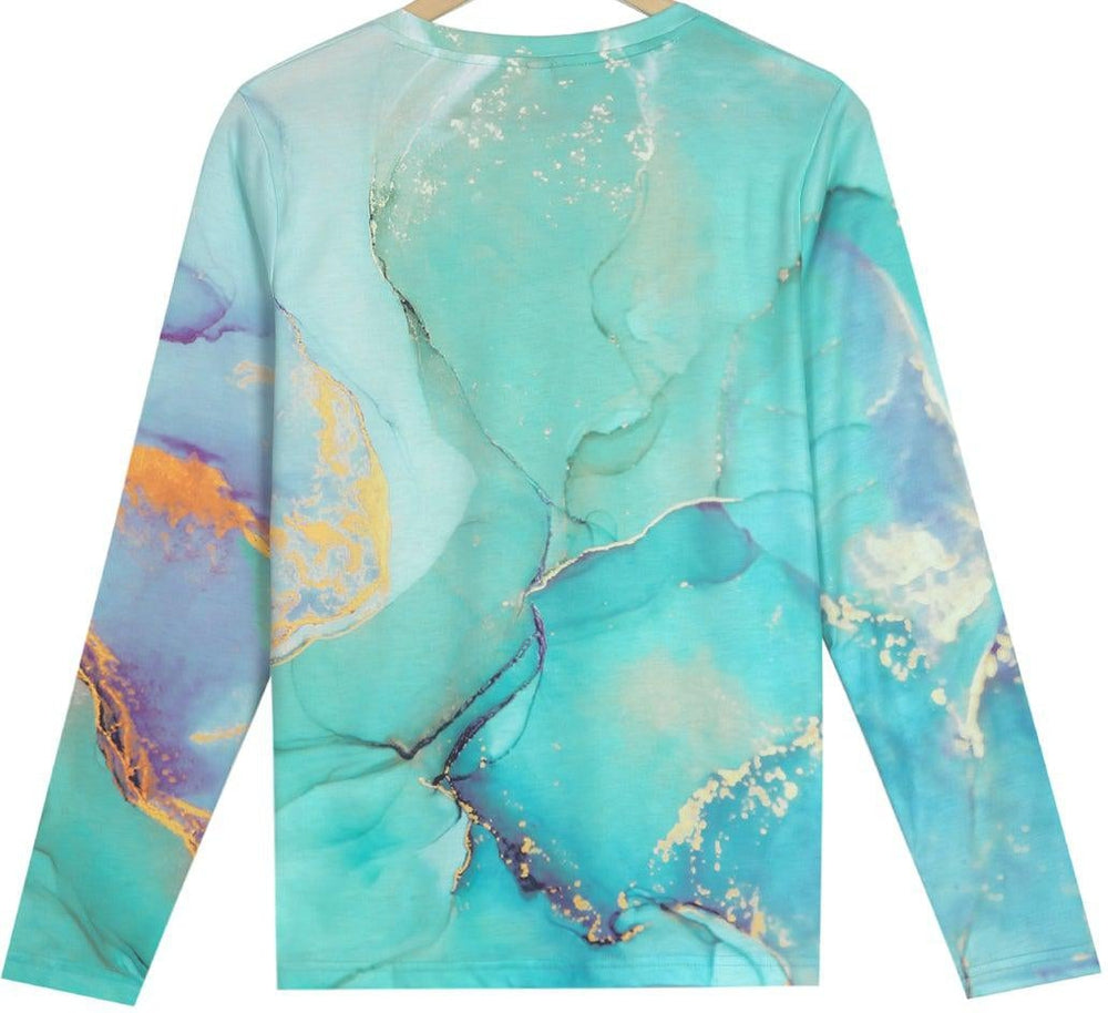 Abstract Marble Print Long-Sleeve Top