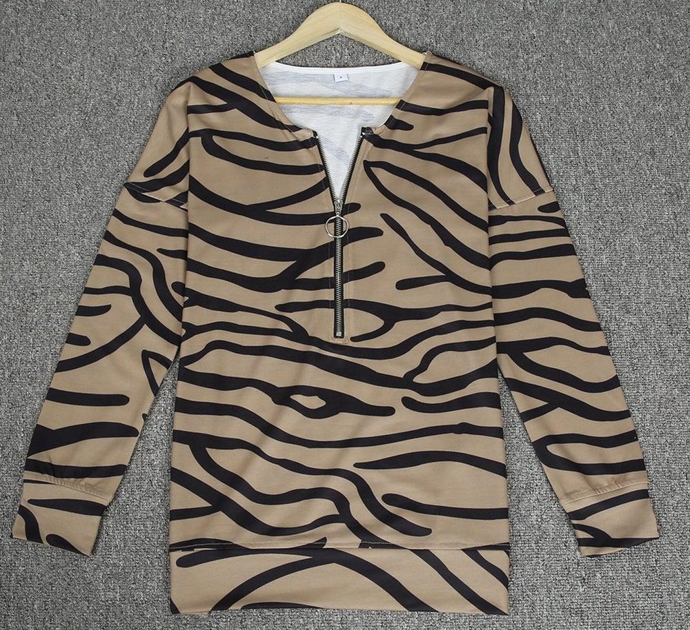 Wild Zebra Print Khaki Zippered Top