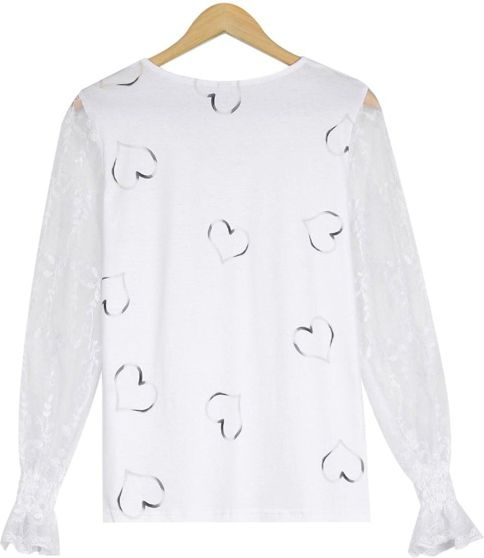 Floating Hearts and Fern Print Sheer Top