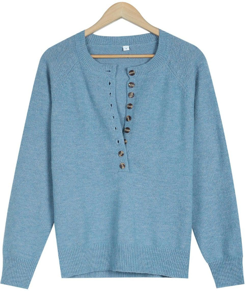 Sky Blue Button Front V-Neck Sweater