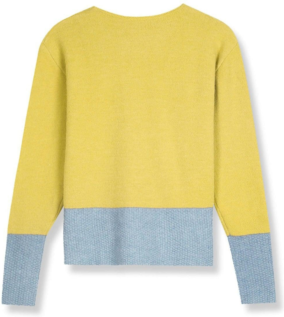 Dark Yellow and Gray Button Front Long Sleeve Sweater