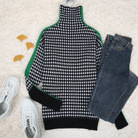 Green Stripe Black and White Diamond Print Sweater