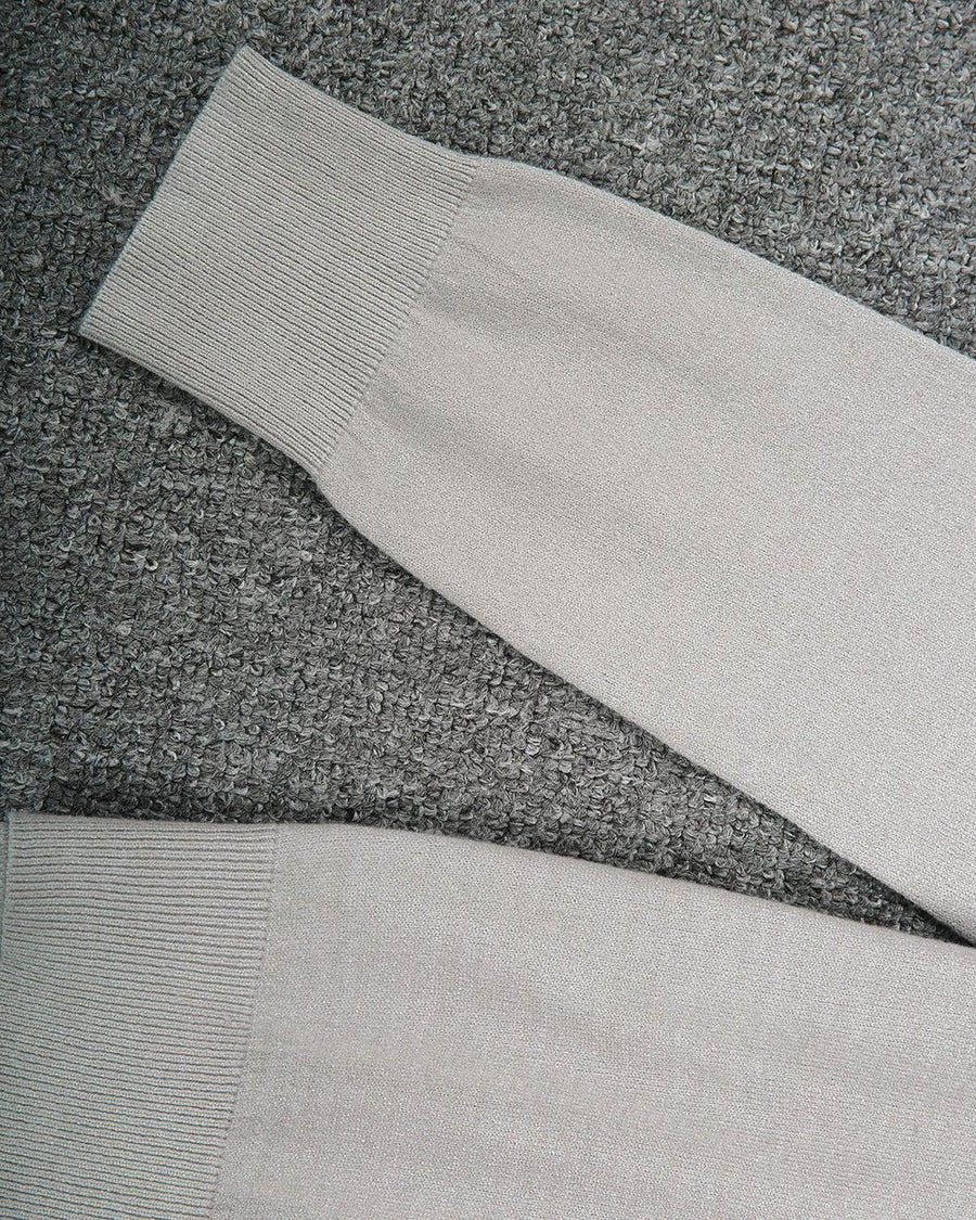 Simple Grey Plain Long Sleeve V-Neck Sweater