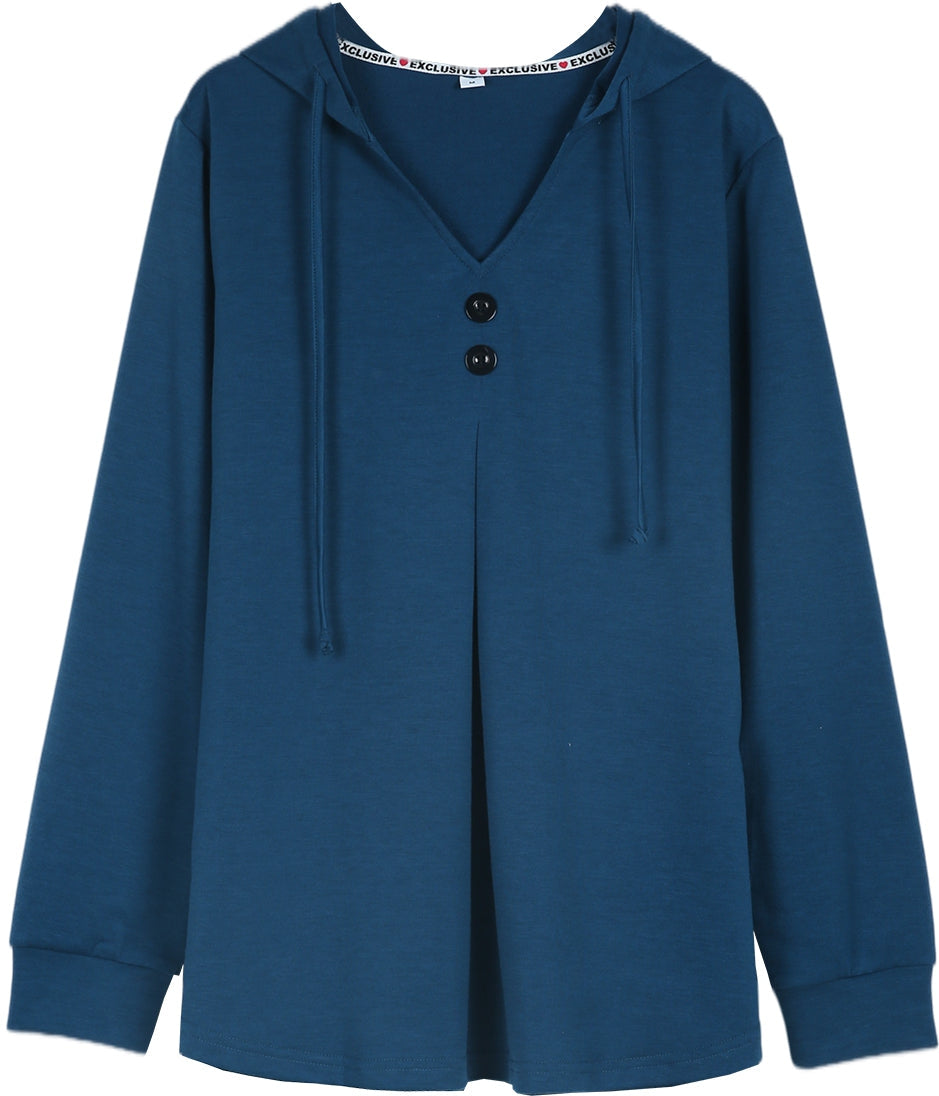 Button Front Long Sleeve Hoodie Tunic