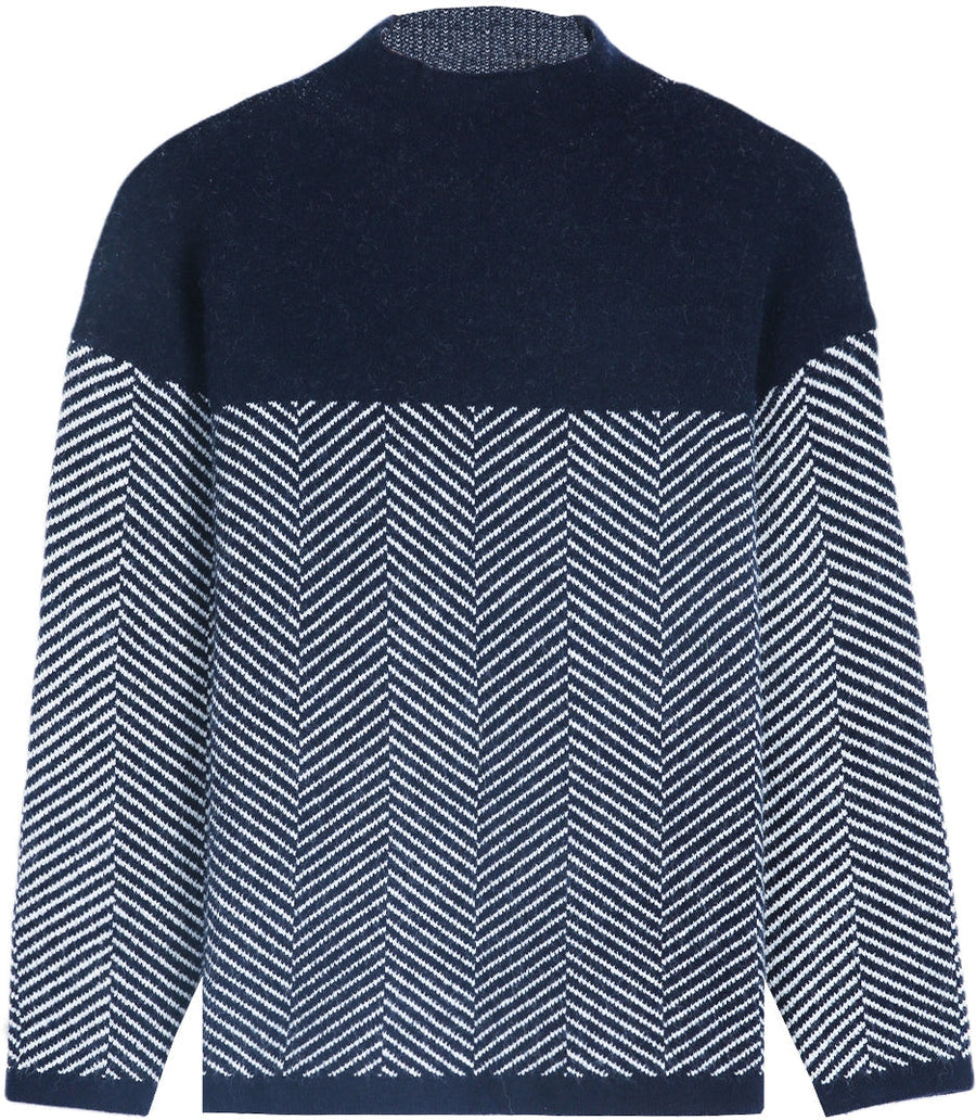 Elegant Navy Print Long Sleeve Sweater