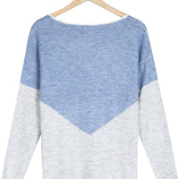 Sky Blue and White Color Block Sweater