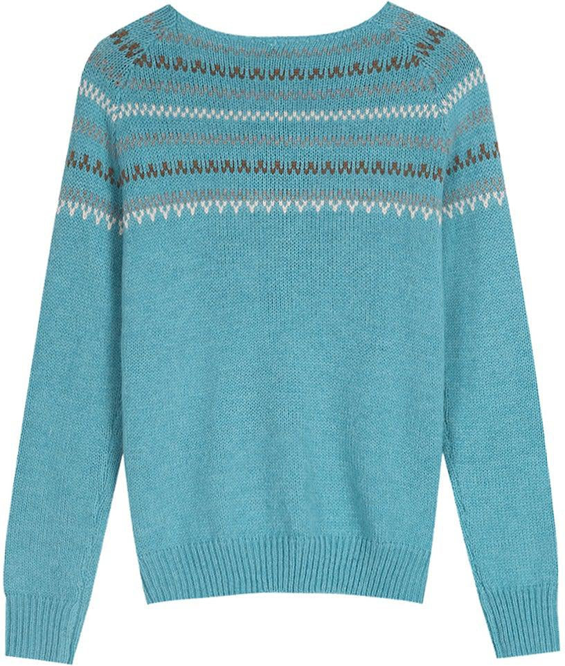 Casual Blue Print Long Sleeve Sweater