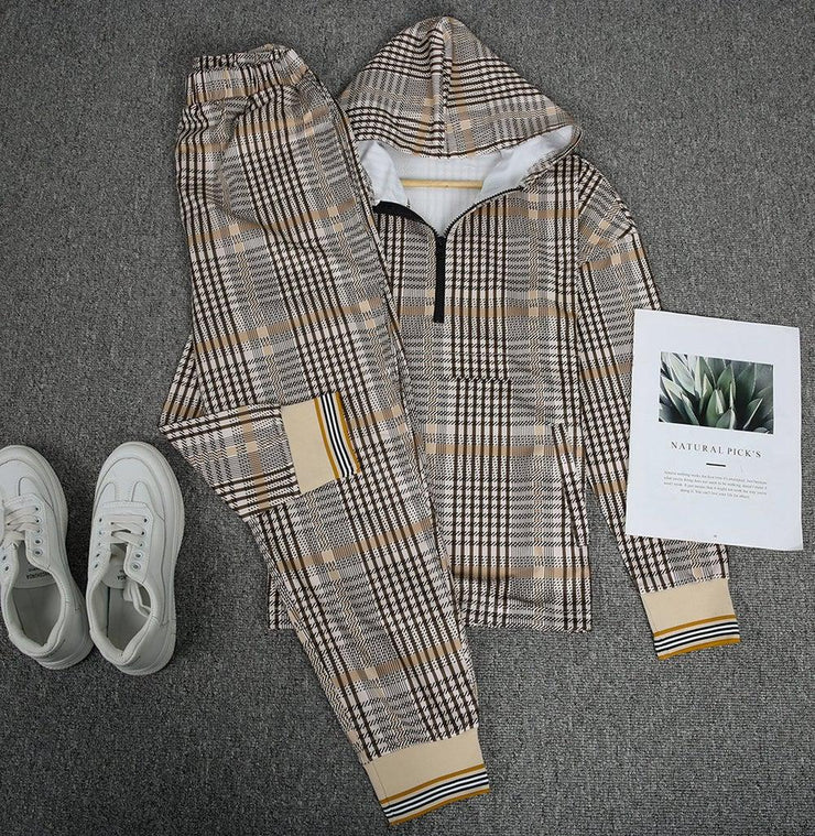 Plaid Days Casual Hoodie and Pants 2-Piece Set