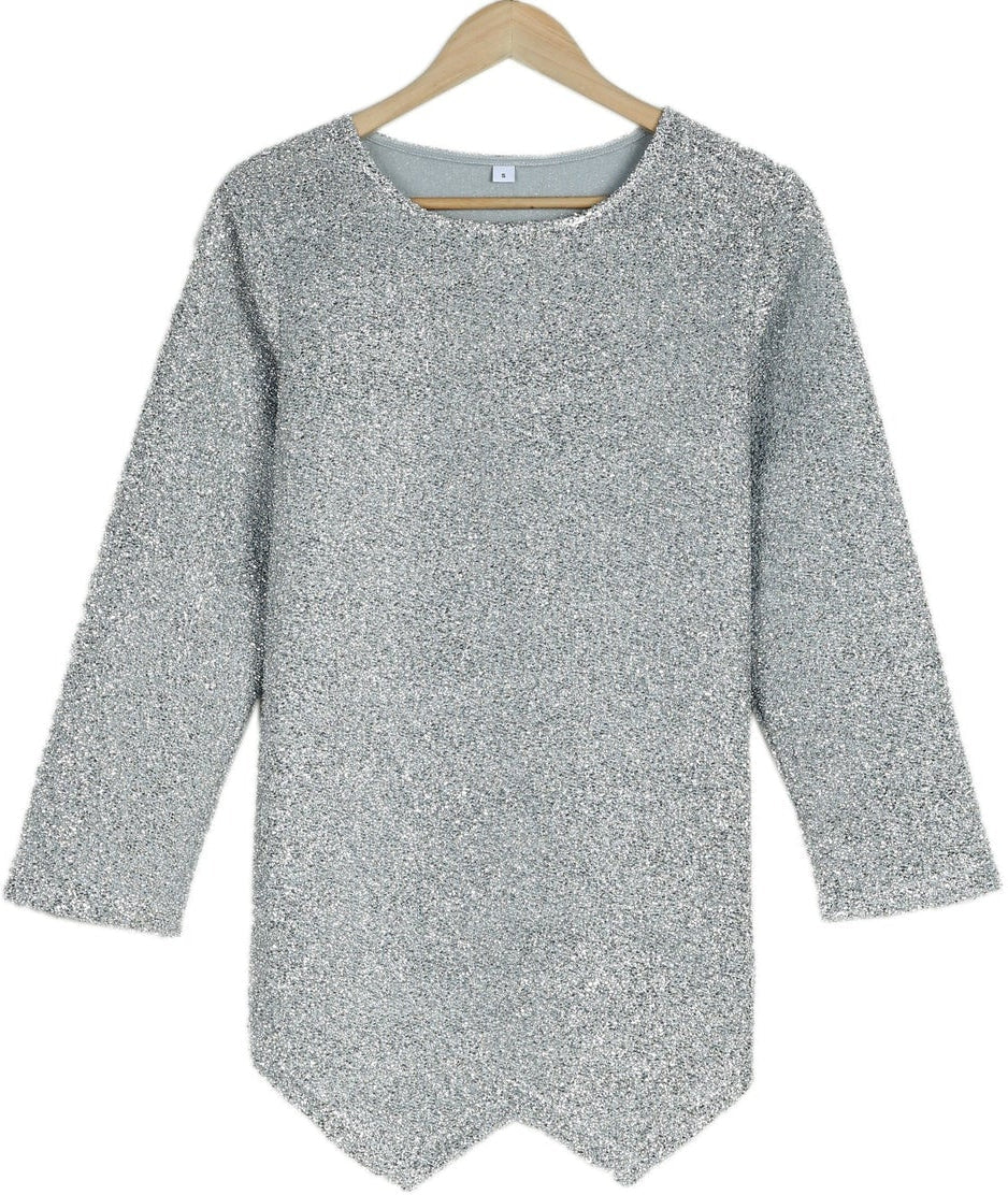 Silver Round Neck Sequined Top