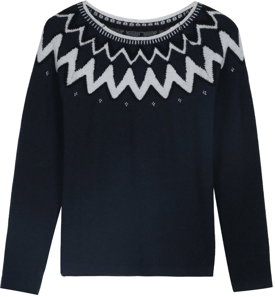 Comfy Black Print Round Neck Sweater