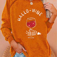 Halloween Wine Glass Print Crew Neck Casual Sweatshirt