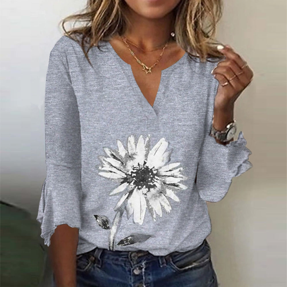 Chic Grey Floral Print Top