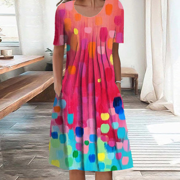 Bright Print Short Sleeve Midi Dress
