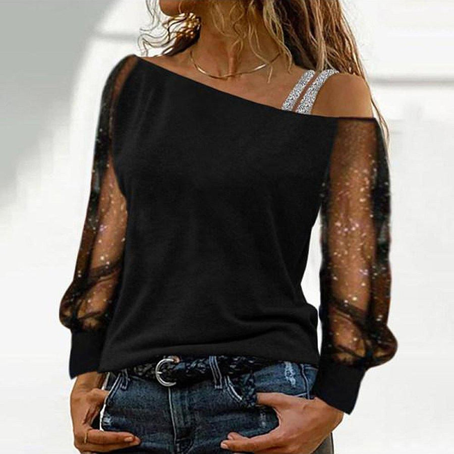 Glam Night Out Sheer Sequin Sleeve Top