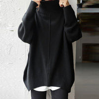 Black Plain High Neck Long Sleeve Sweater