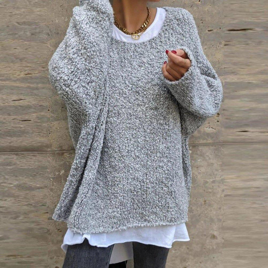 Comfy Plain Grey Round Neck Sweater