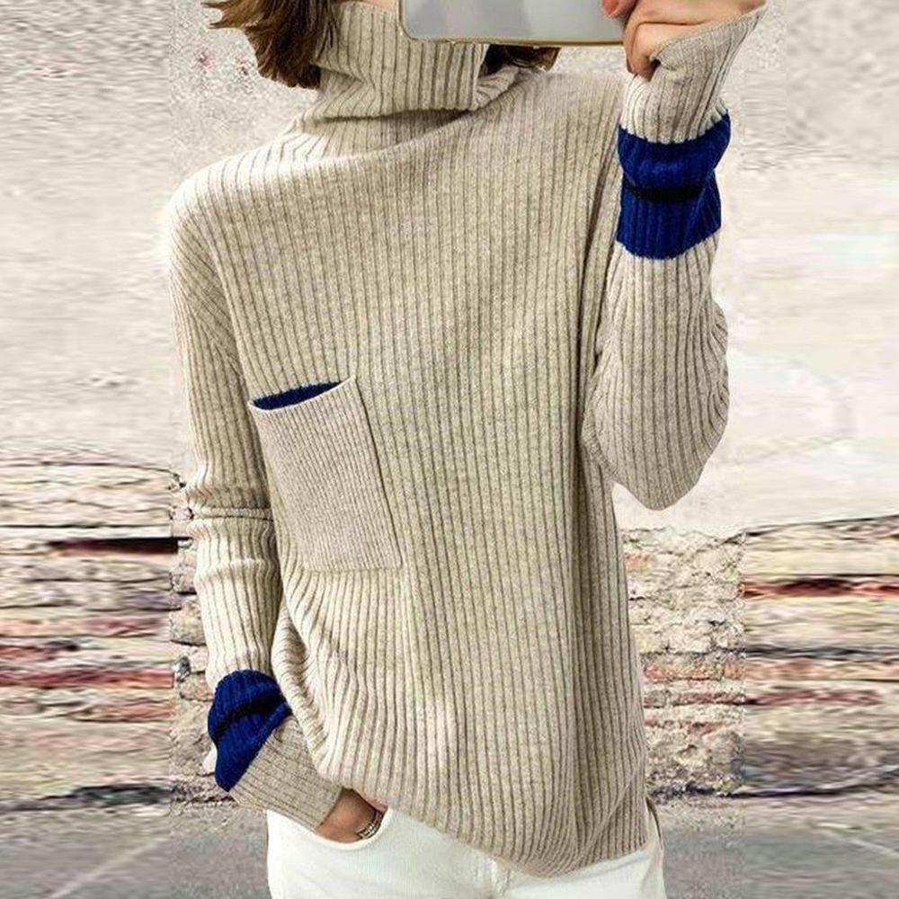 Stylish Color Block Print High Neck Sweater