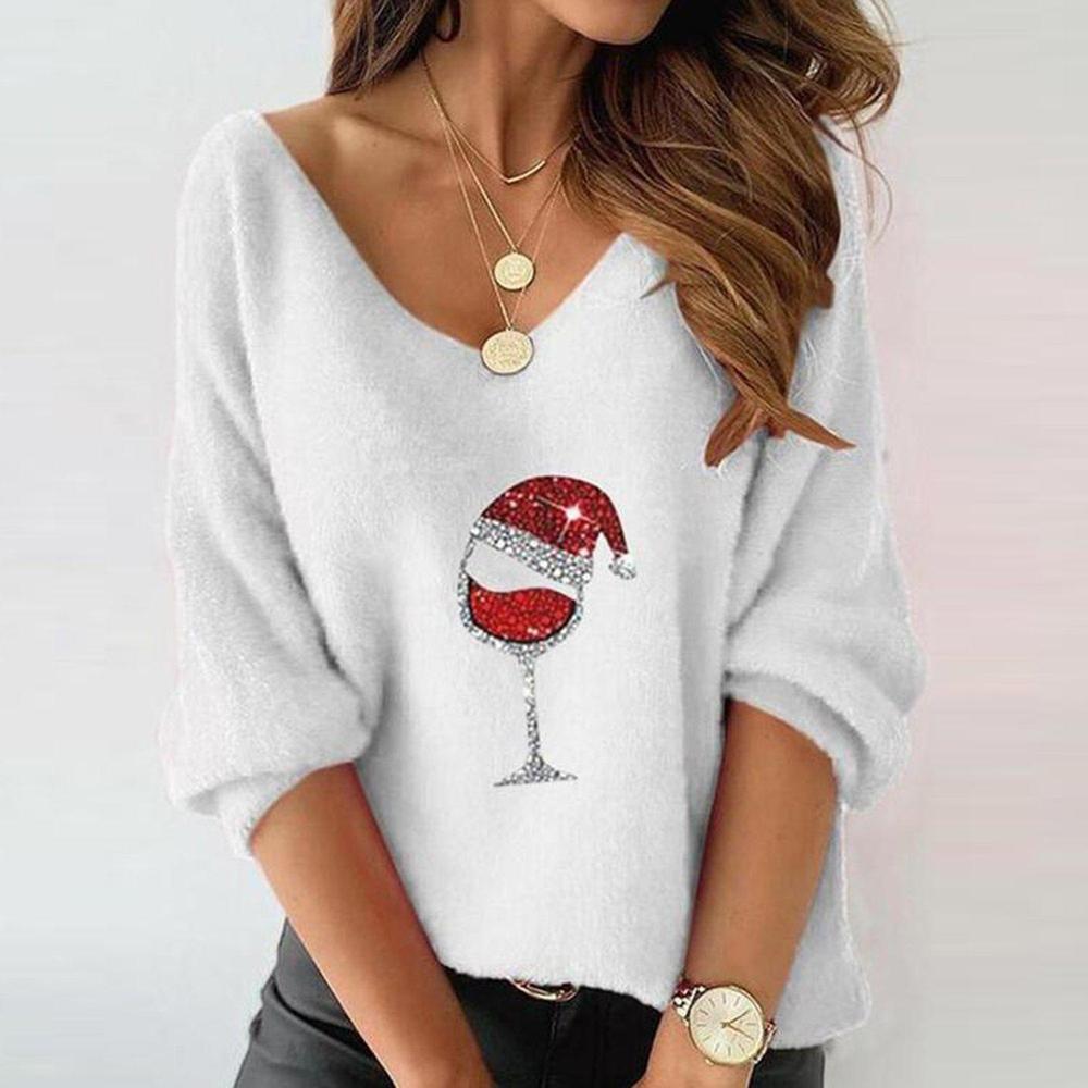 Comfy White Print V-Neck Sweater