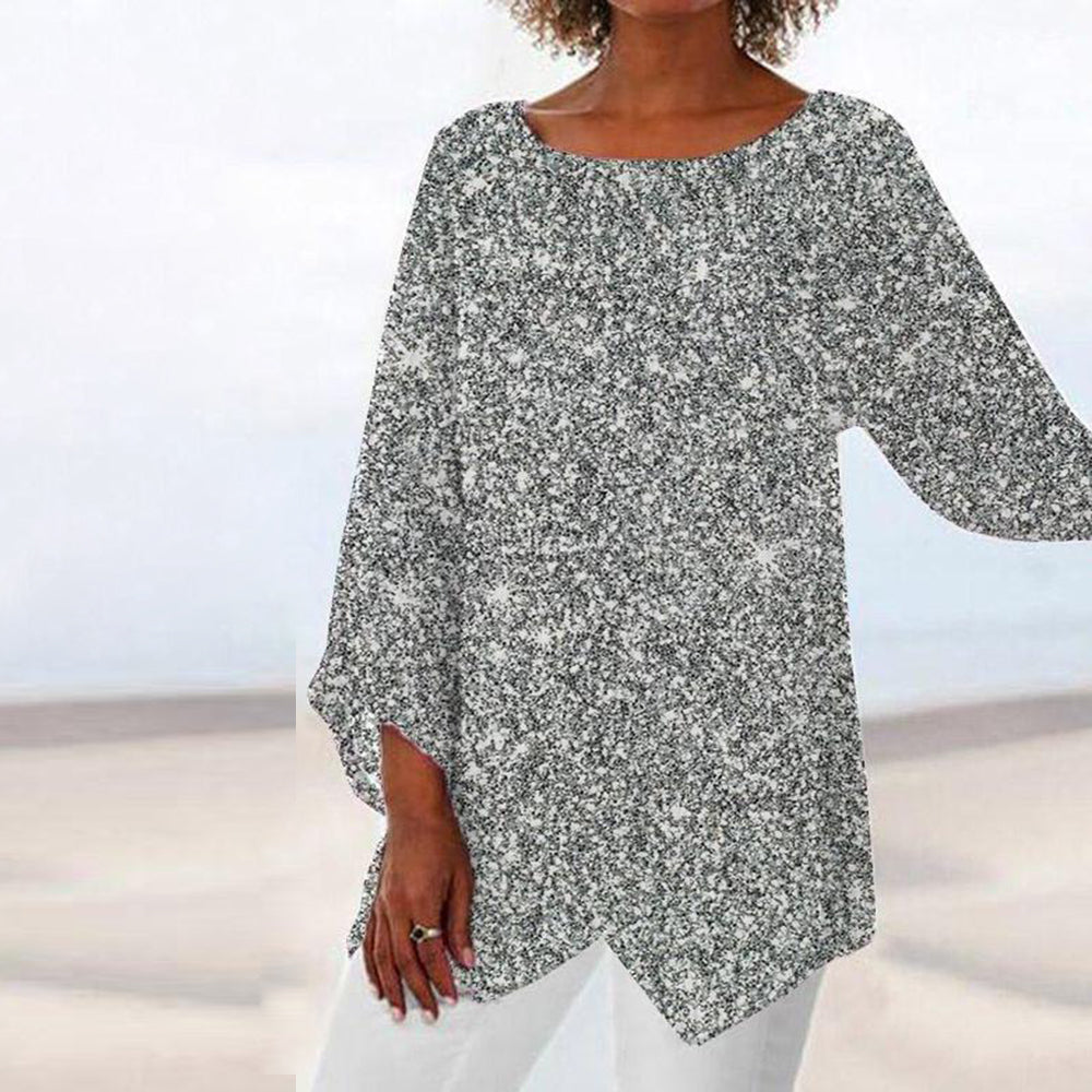 Silver Round Neck Sequined Top