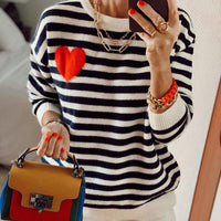 Heart Black and White Striped Sweater