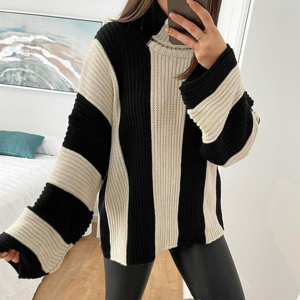 Casual Black Striped Print Sweater