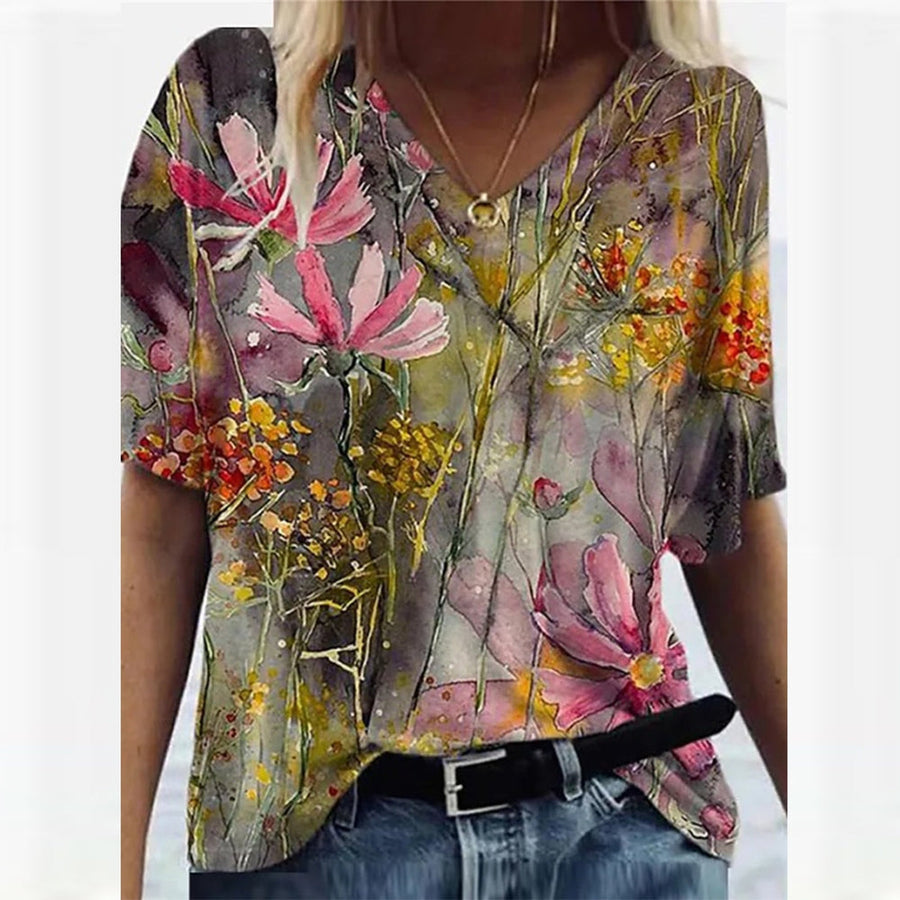 Youthful Short Sleeve Floral Print Top