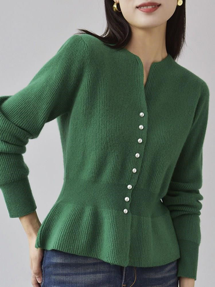 Emerald Green Button Front Peplum Outerwear Sweater
