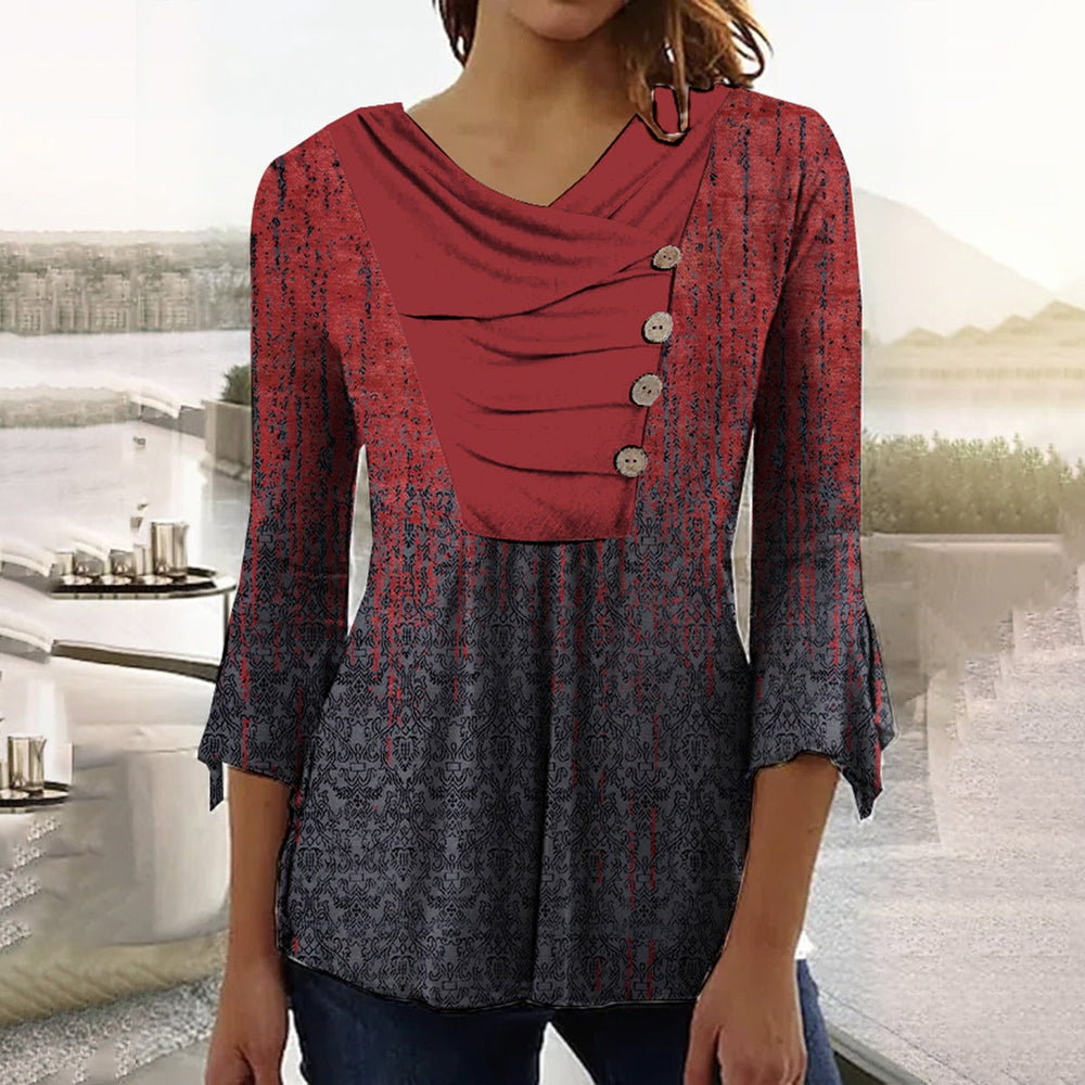 Red Print Round Neck Top